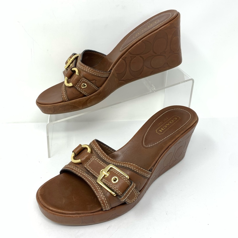 Coach Brown Leather Wedge Sandals